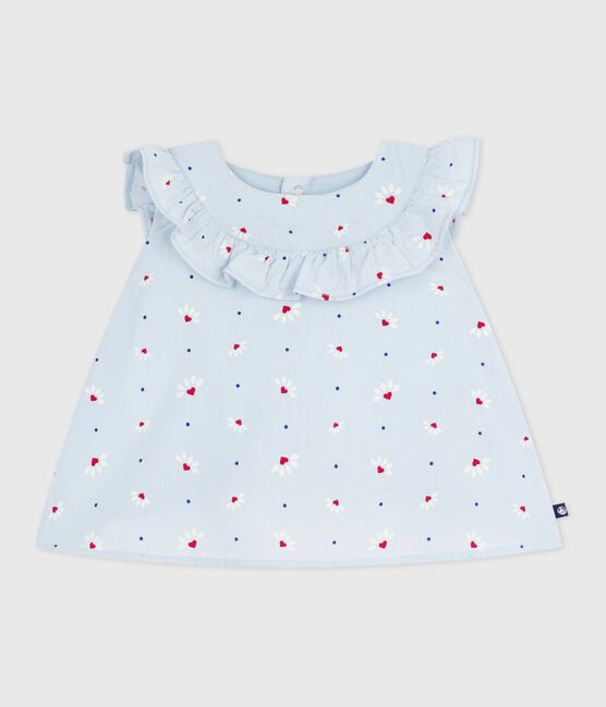 Blusa sin mangas de popelina de algodón con estampado de flores para bebé azul FRAICHEUR/blanco MULTICO