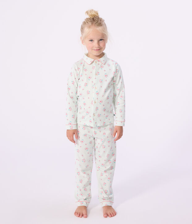 Pijama infantil abotonado de algod&oacute;n estampado blanco/azul/multicolor
