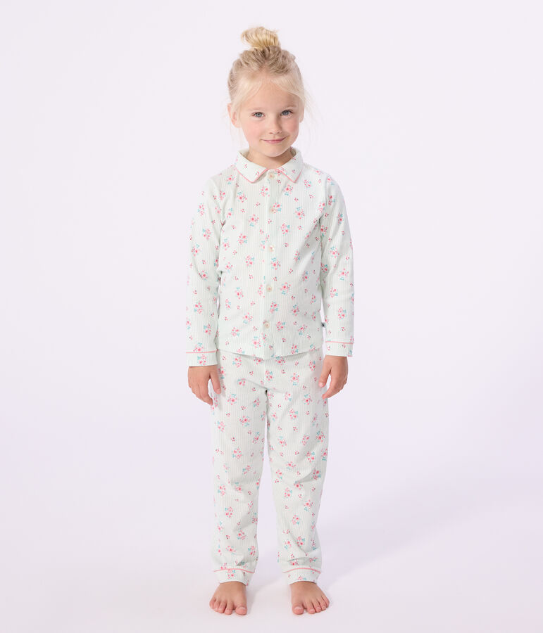 Pijama infantil abotonado de algod&oacute;n estampado blanco/azul/multicolor