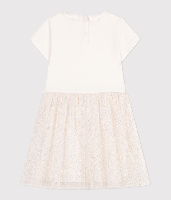 Vestido infantil de manga corta de algodón y tul blanco MARSHMALLOW/rosa COPPER