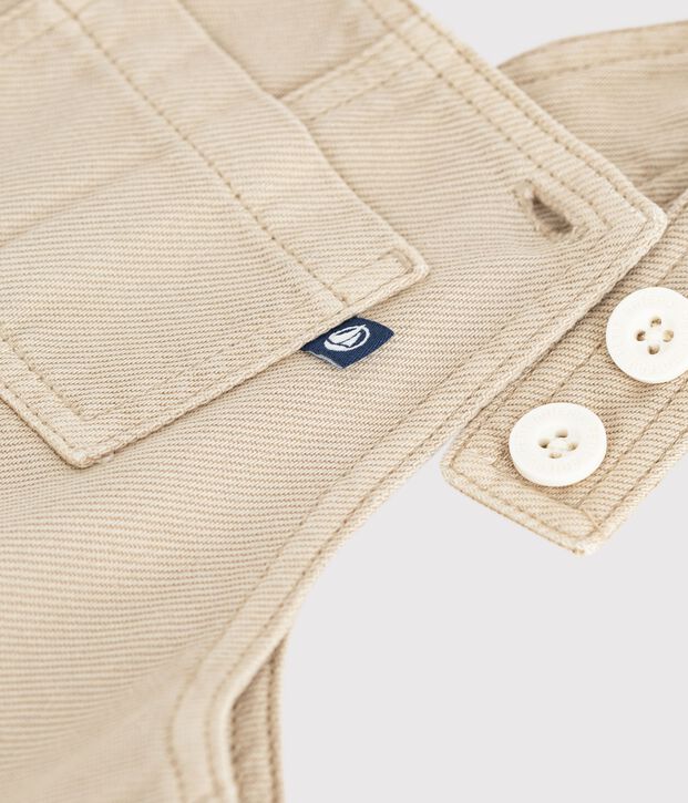 Peto largo y liso de sarga para beb&eacute; beige