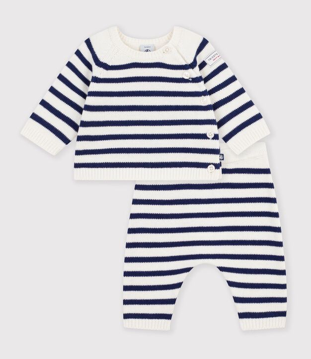 Conjunto de punto tricotado a rayas para beb&eacute; azul/azul