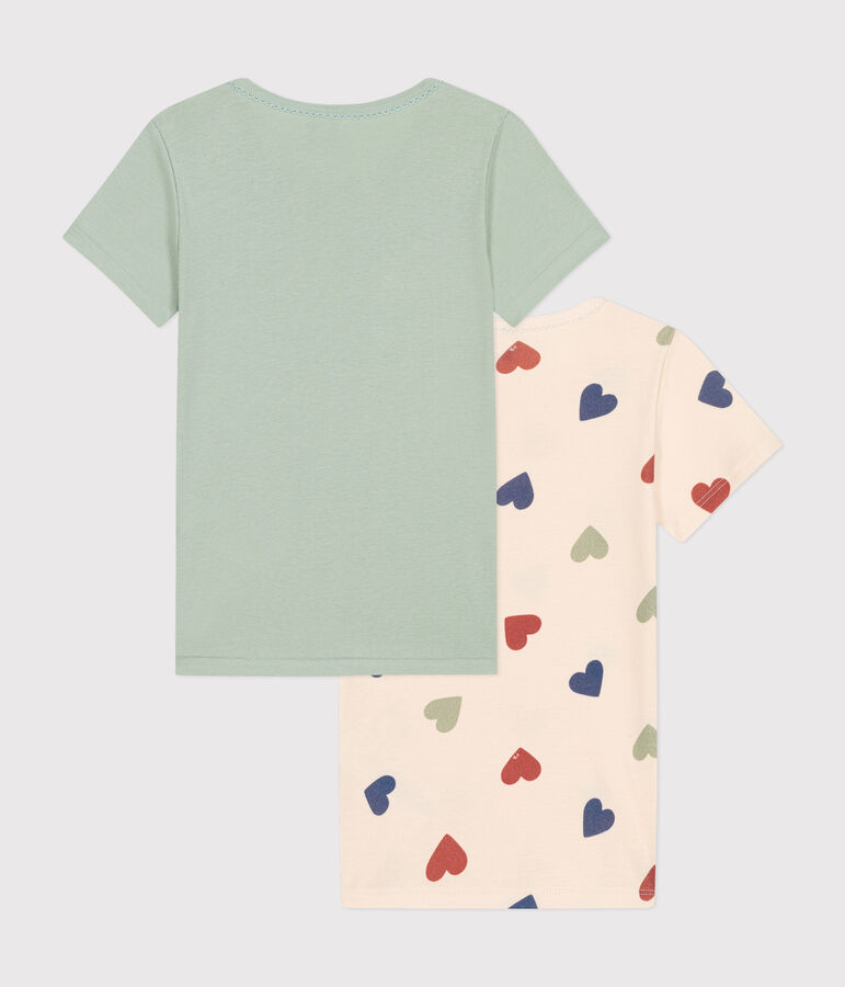 Juego de 2 camisetas infantiles de algod&oacute;n de manga corta con coraz&oacute;n multicolor