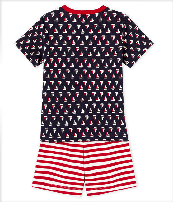Pijama corto de punto de algodón para niño azul SMOKING/blanco MULTICO