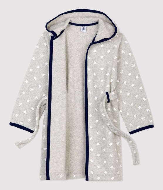 Bata de estrellas de niña/niño de tejido polar gris BELUGA/blanco ECUME