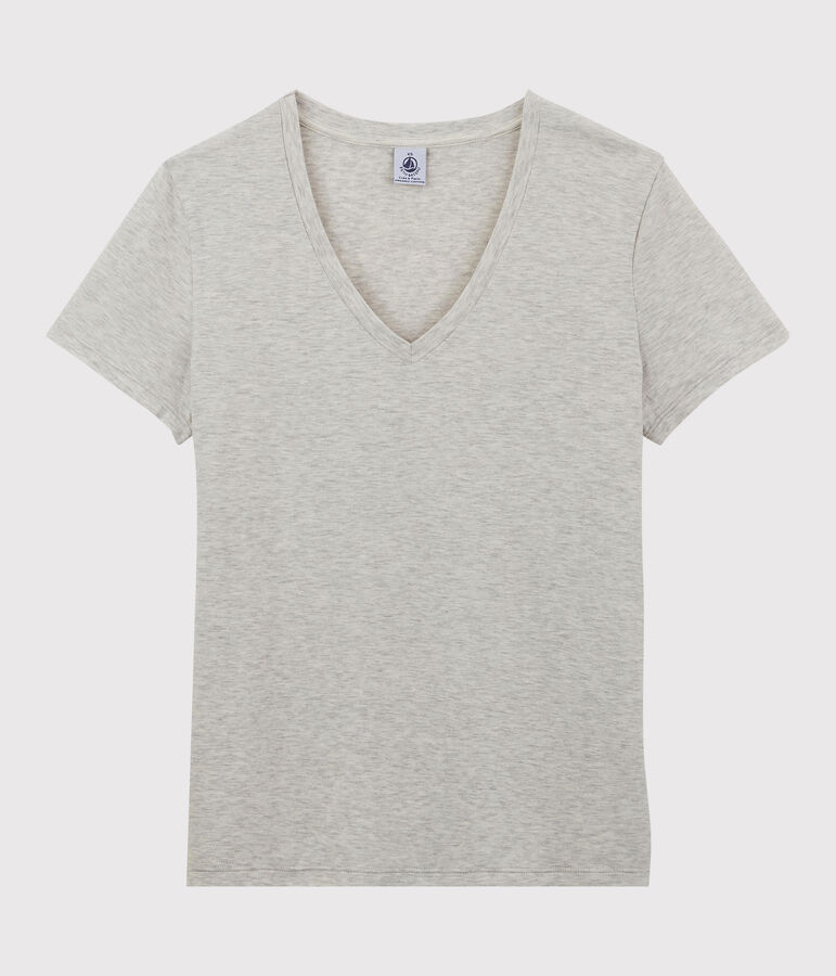 La camiseta RECTA de algod&oacute;n con cuello de pico para mujer gris BELUGA CHINE