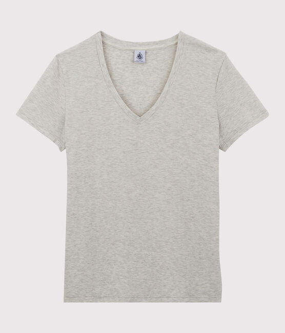 La camiseta RECTA de algodón con cuello de pico para mujer gris BELUGA CHINE