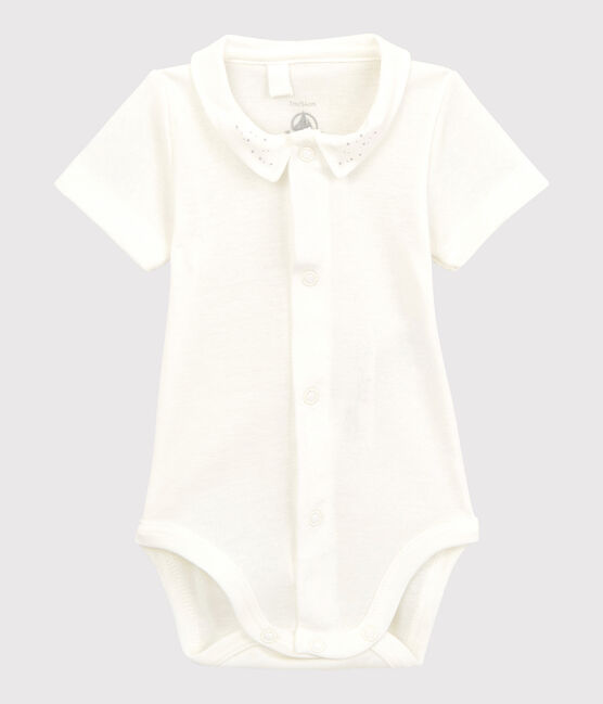 Body de manga corta con cuello blanco de bebé de algodón ecológico blanco MARSHMALLOW