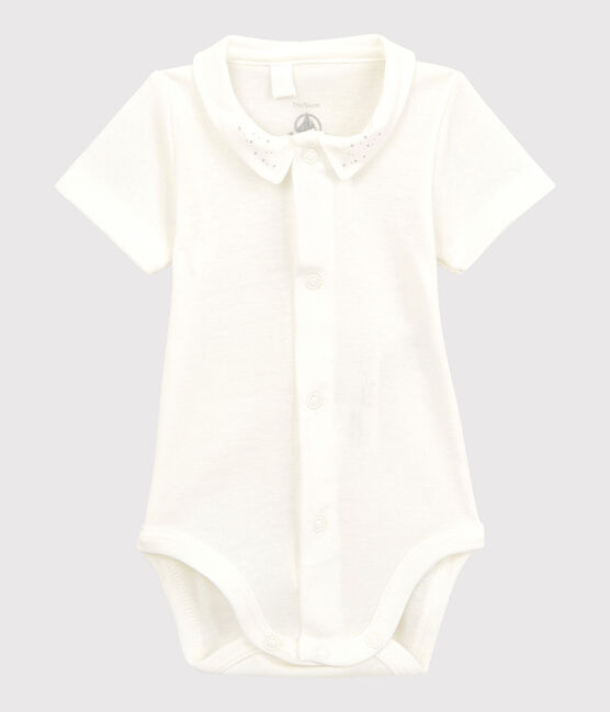 Body de manga corta con cuello blanco de bebé de algodón ecológico blanco MARSHMALLOW