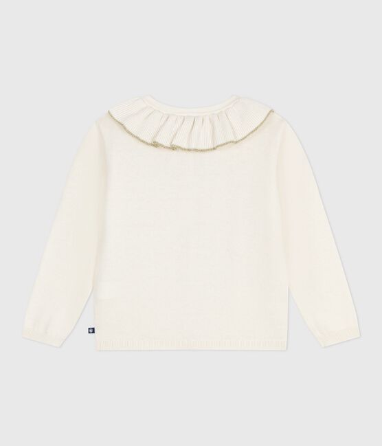 Cárdigan infantil liso de lana y algodón blanco MARSHMALLOW/gris ARGENT