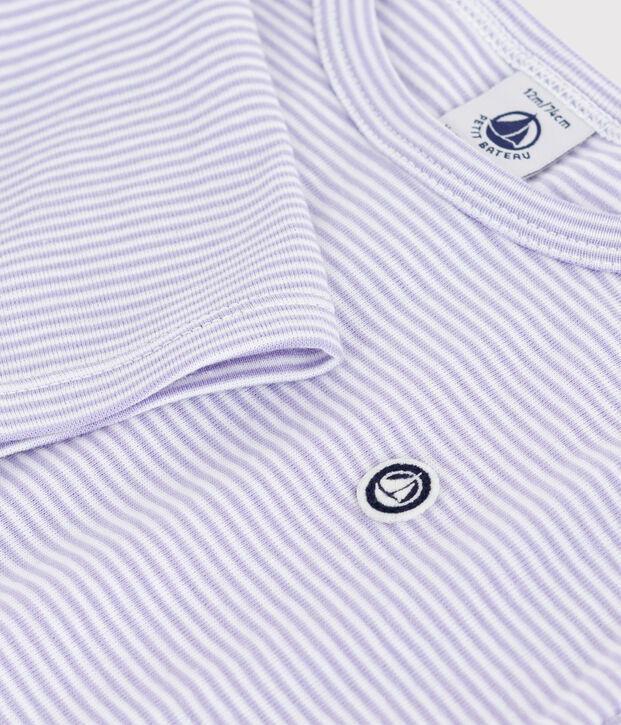 Camiseta de manga larga de algod&oacute;n a rayas para beb&eacute; violeta/blanco
