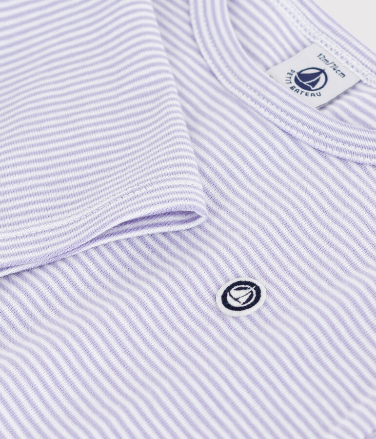 Camiseta de manga larga de algod&oacute;n a rayas para beb&eacute; blanco SQUAW/ MARSHMALLOW