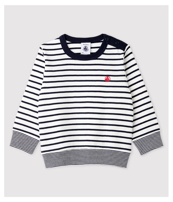 Sudadera a rayas marineras de algodón de bebé niño blanco MARSHMALLOW/azul SMOKING