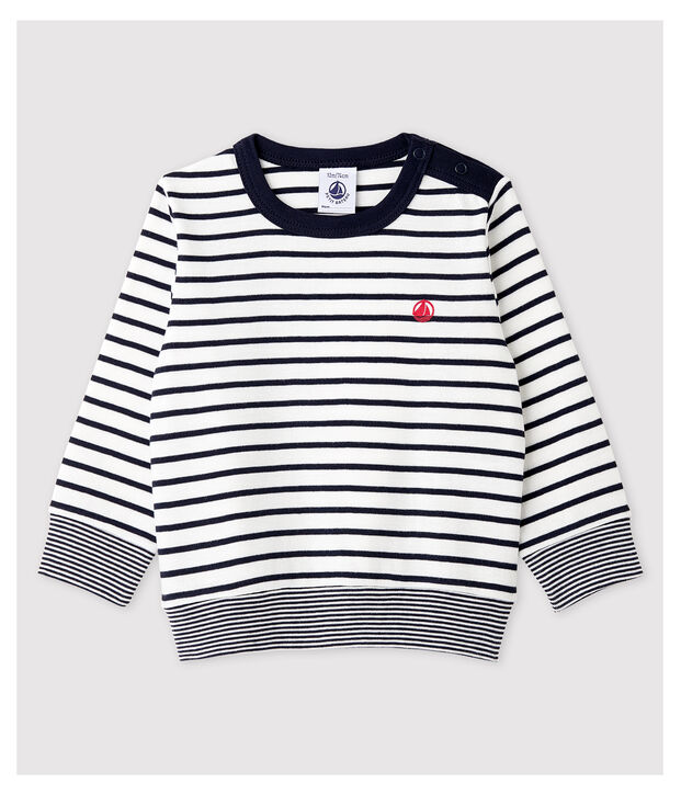 Sudadera a rayas marineras de algod&oacute;n de beb&eacute; ni&ntilde;o blanco/azul