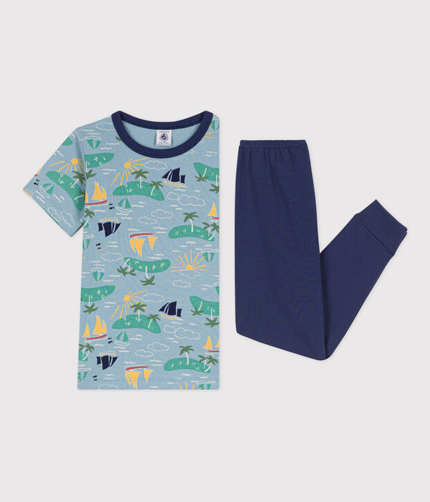 Pijama de manga corta de algod&oacute;n de explorador para ni&ntilde;o azul/multicolor