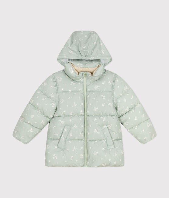 Plumífero con capucha plegable para niña verde HERBIER/blanco MULTICO