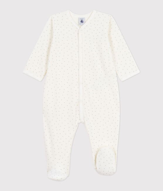 Pijama de terciopelo con estampado de corazones para bebé blanco MARSHMALLOW/blanco MISTIGRI