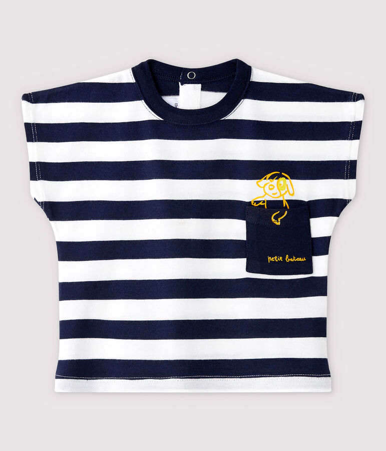 Camiseta de manga corta de punto de beb&eacute; ni&ntilde;o azul/blanco