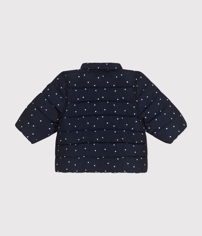 Plum&iacute;fero estampado con capucha plegable para beb&eacute; azul/blanco