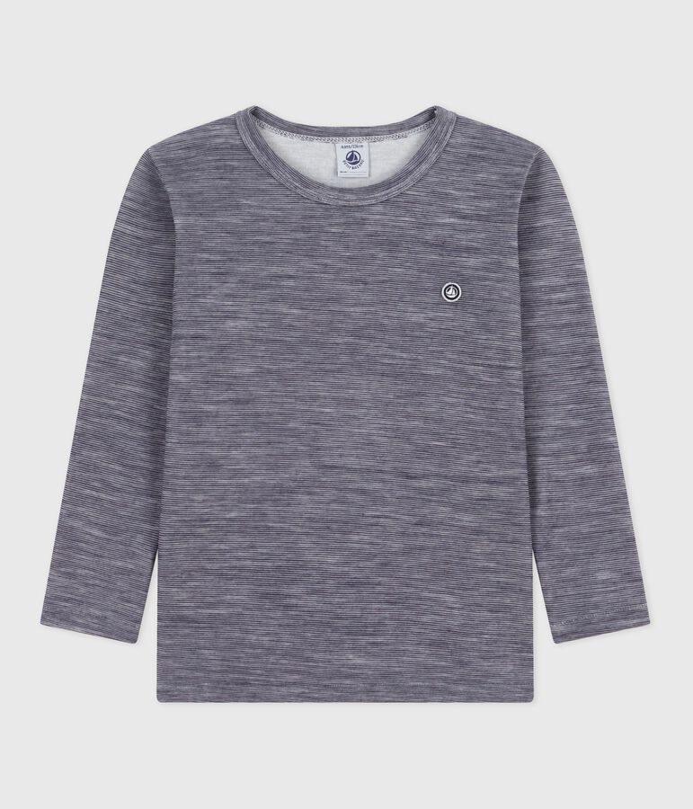 Camiseta infantil de manga larga de lana y algod&oacute;n a rayas azul/blanco