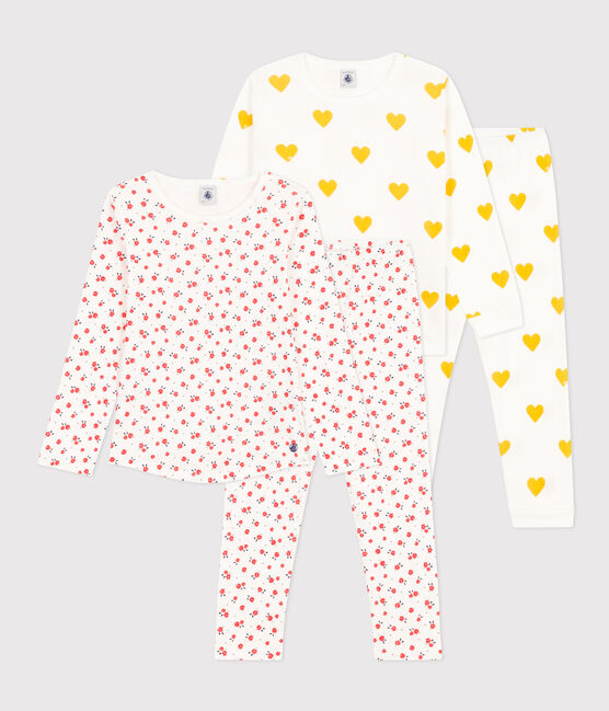 Juego de 2 pijamas de algodón con corazones y flores para niña variante 1