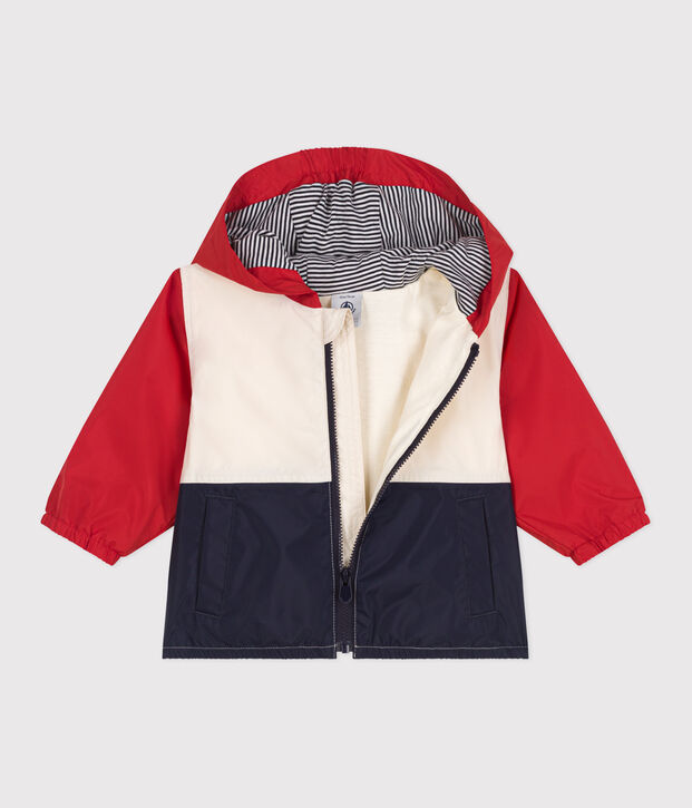 Cortavientos con estampado colorblock y forro milrayas para beb&eacute; rojo/multicolor