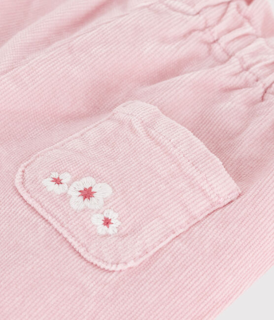 Pantalón liso de pana con bolsillo trasero bordado para bebé rosa JOLI