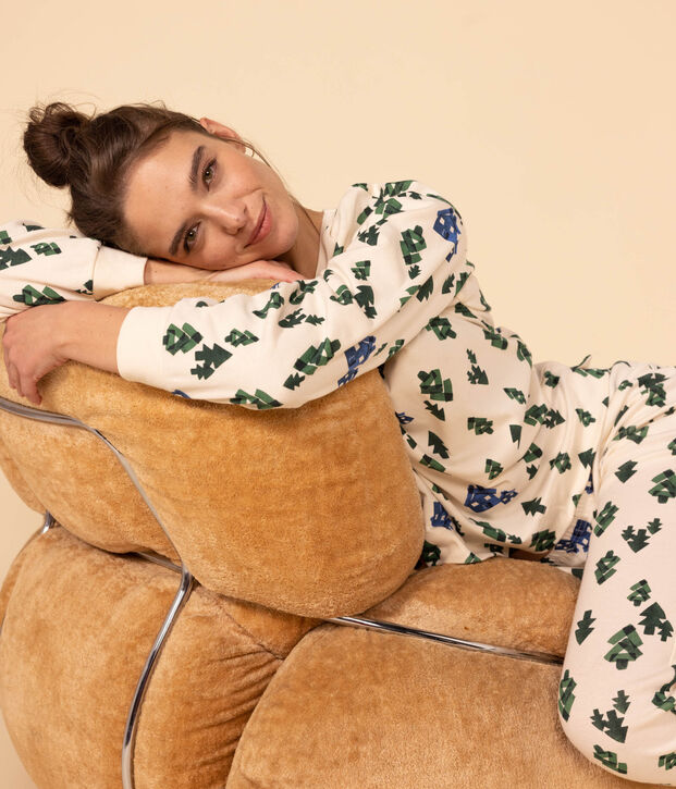 Pijama de algod&oacute;n caba&ntilde;a para mujer crudo/multicolor