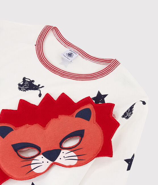 Pijama infantil con dibujo de león de punto blanco MARSHMALLOW/azul MEDIEVAL