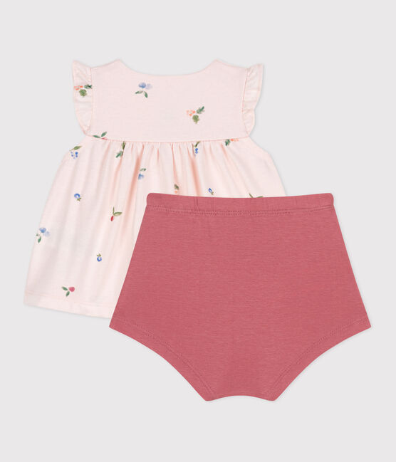 Conjunto de dos piezas de algodón con blusa con volante para recién nacido rosa FLEUR/blanco MULTICO