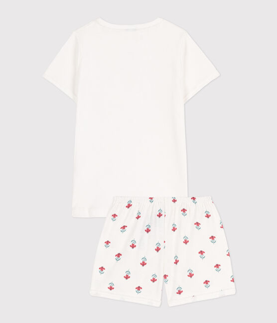 Pijama corto de algodón con flores para niña blanco MARSHMALLOW/blanco MULTICO