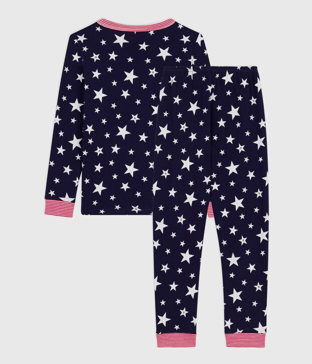 Pijama infantil de algod&oacute;n, muy entallado y con estampado de estrellas. azul/blanco