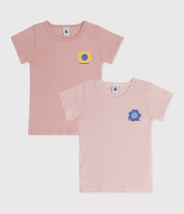 Juego de 2 camisetas infantiles de algod&oacute;n de manga corta multicolor