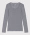 Camiseta segunda piel de algodón ligero a rayas para mujer azul SMOKING/blanco MARSHMALLOW