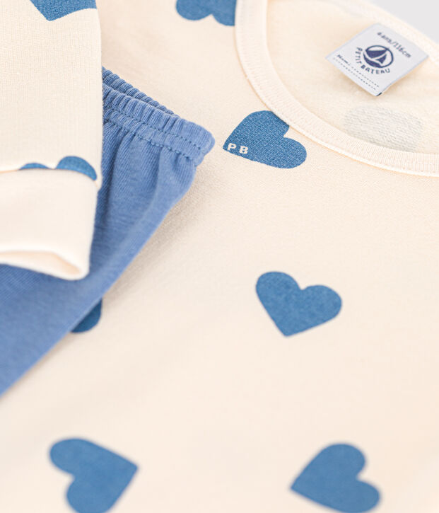 Camis&oacute;n infantil de felpa cepillada con estampado de corazones azul/crudo