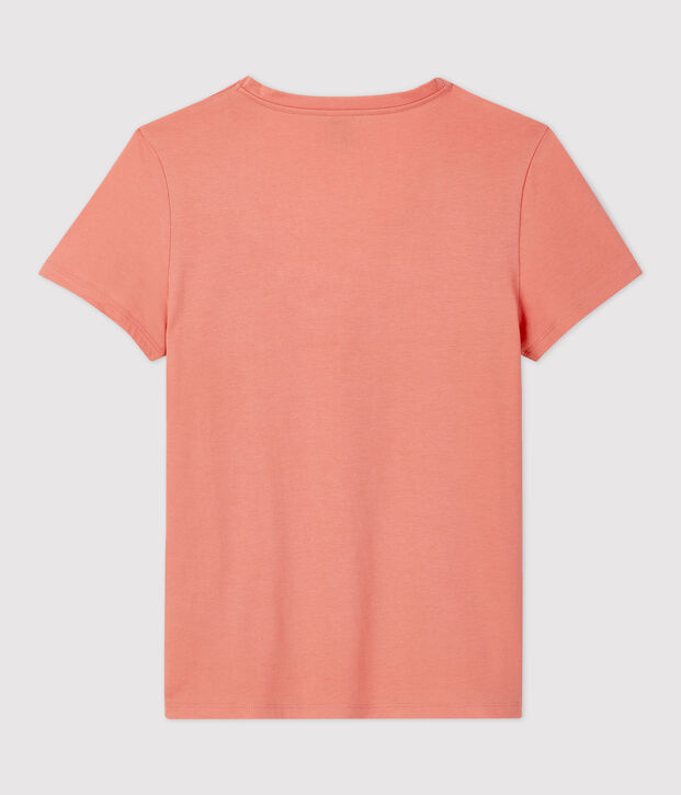 Camiseta RECTA con cuello de pico de algod&oacute;n org&aacute;nico de mujer rosa