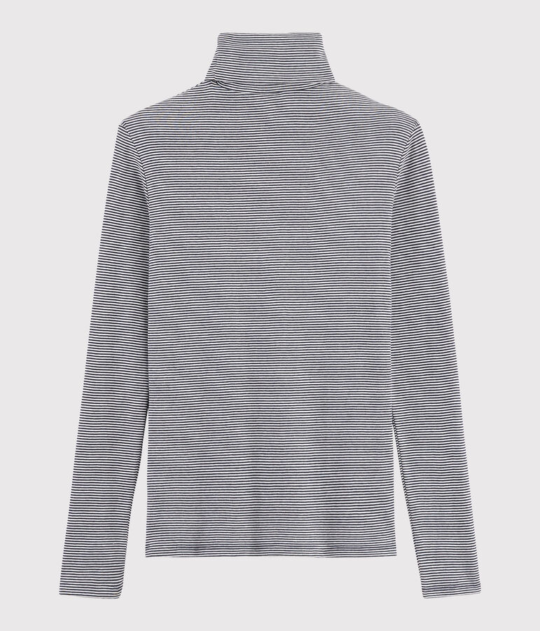 Camiseta de cuello alto emblem&aacute;tica de algod&oacute;n de rayas de mujer azul SMOKING/blanco MARSHMALLOW