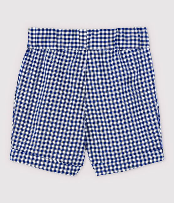 Pantalón corto de vichy de urdimbre y trama de bebé niño azul SURF/blanco MARSHMALLOW