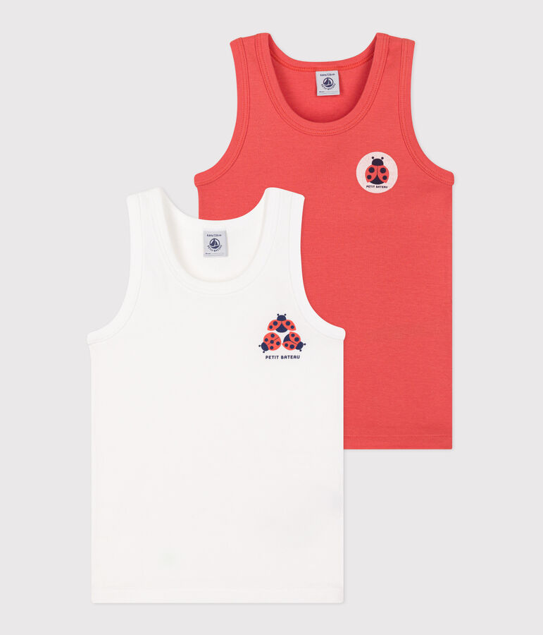Juego de 2 camisetas sin mangas infantiles de algod&oacute;n multicolor