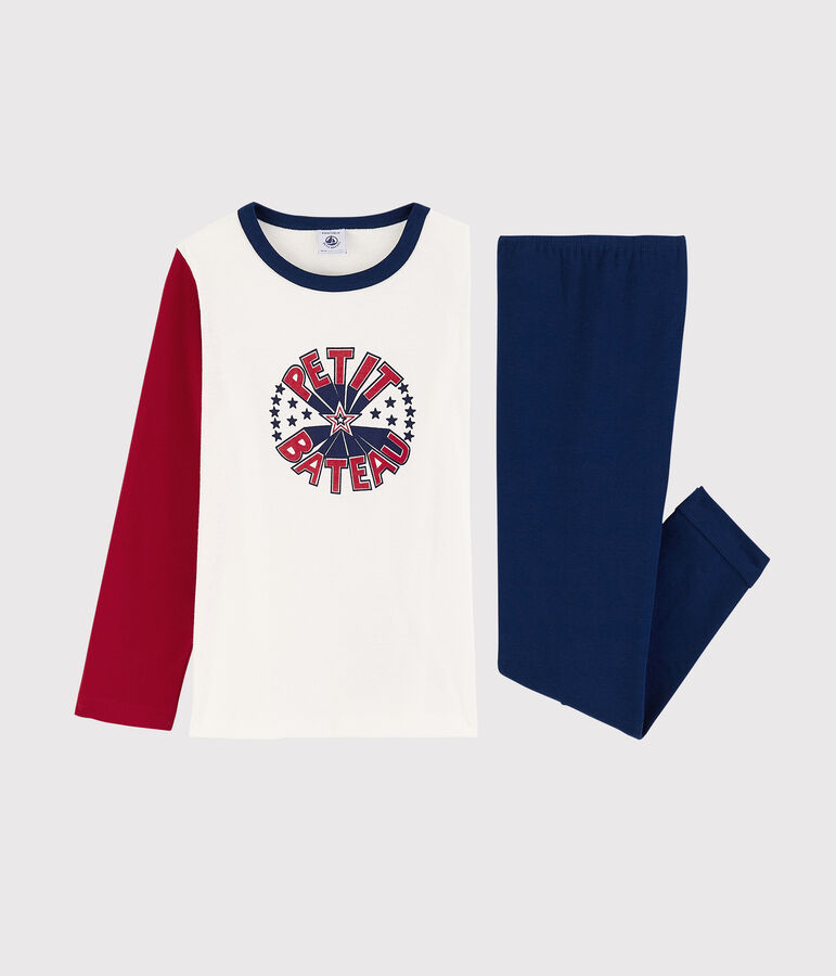 Pijama de algod&oacute;n de ni&ntilde;o azul MEDIEVAL/blanco MULTICO