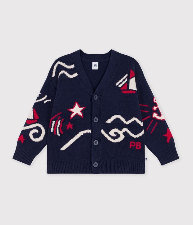 C&aacute;rdigan infantil de lana y algod&oacute;n con estampado rojo/multicolor