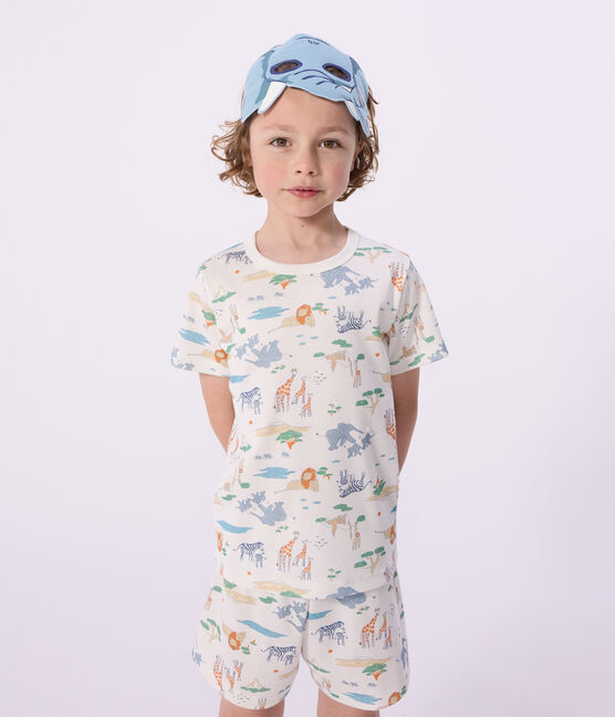 Pijama corto tipo disfraz infantil de algodón con estampado de la sabana blanco MARSHMALLOW/blanco MULTICO