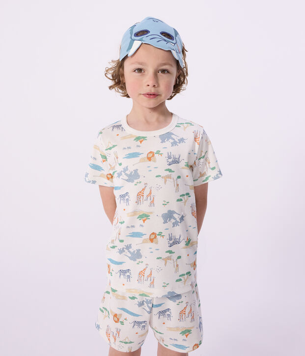 Pijama corto tipo disfraz infantil de algod&oacute;n con estampado de la sabana blanco/multicolor