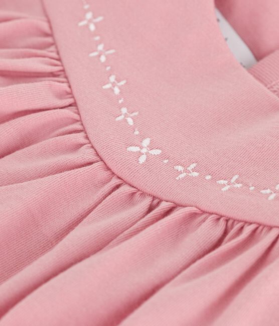 Vestido liso de algodón sin mangas con detalles bordados en el cuello para bebé rosa CHARME
