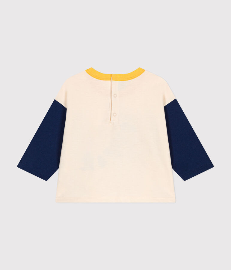 Camiseta de manga larga de punto fino para beb&eacute; crudo/azul