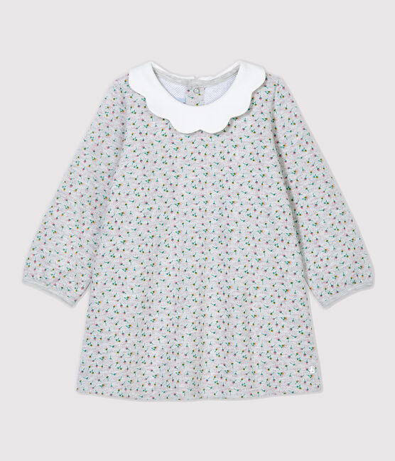 Vestido de muletón de bebé. gris BELUGA/blanco MULTICO