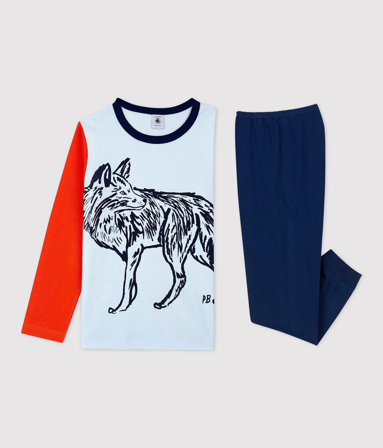 Pijama con motivo de lobo de ni&ntilde;o de algod&oacute;n azul MEDIEVAL/blanco MULTICO