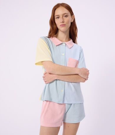 Pantal&oacute;n corto de pijama de algod&oacute;n a rayas con botones delanteros para mujer