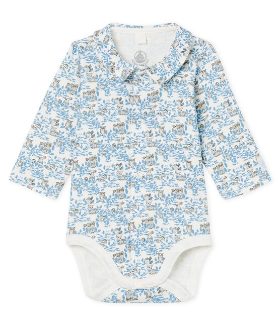 Body de nacimiento manga larga para bebé niño de punto blanco MARSHMALLOW/azul TOUDOU/ MULTICO