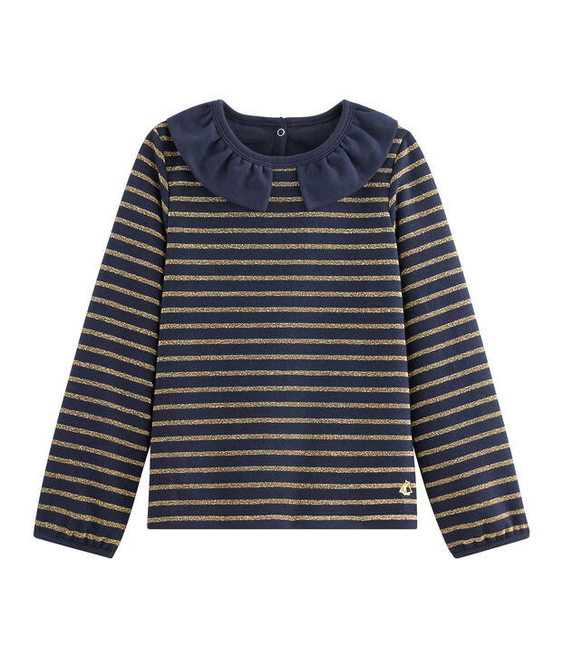 Camiseta de punto de jersey de ni&ntilde;a azul/amarillo